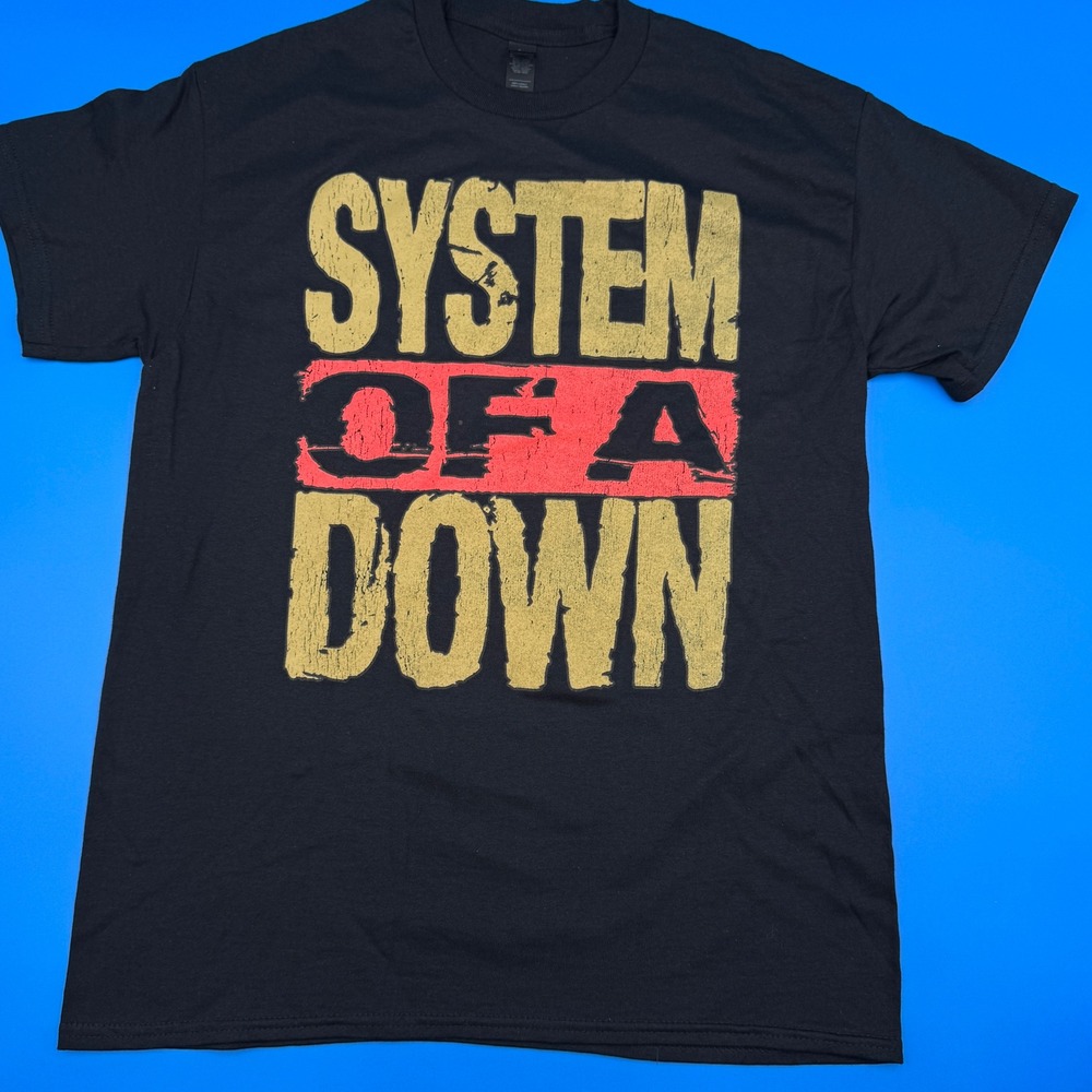 System Of A Down Band T Shirt‎ Black Gold Red Graphic Print Gildan Mens M